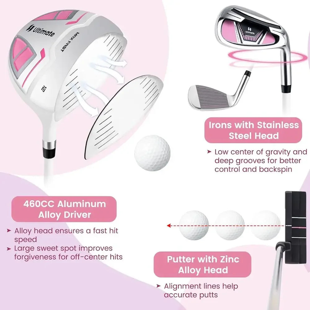 Ladies Golf Club Set, 9/11 Pieces, 460cc Driver, 3 Wood, Hybrid, Irons 6-9, Putter