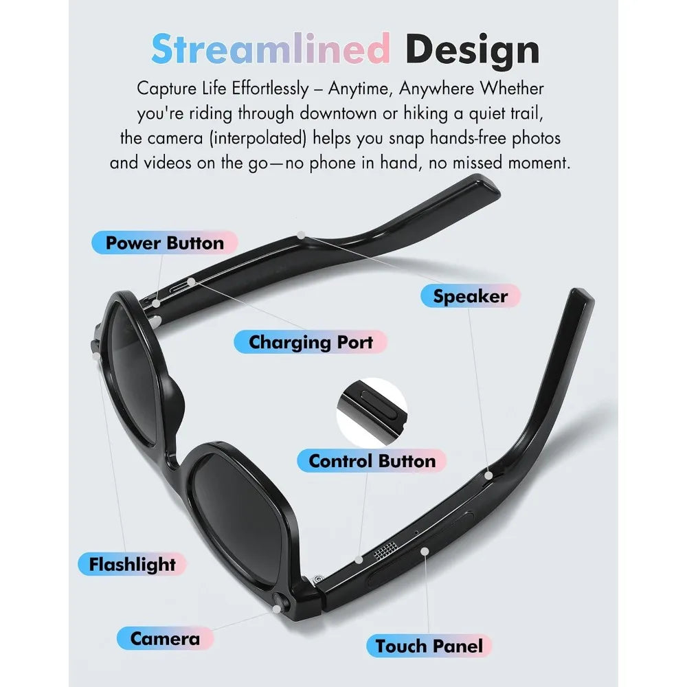 Smart Sunglasses with 4K HD Camera, AI Assistant, and Bluetooth for All