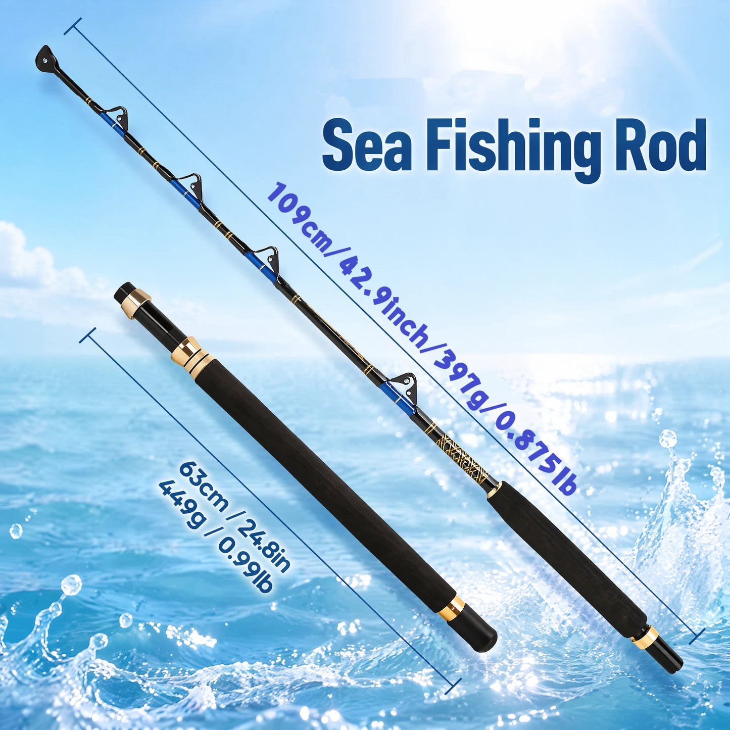 Fishing Trolling Rod,, Fishing Big Game Trolling Rod 5'6 with 4+1 Roller Guides，Detachable sea fishing rod