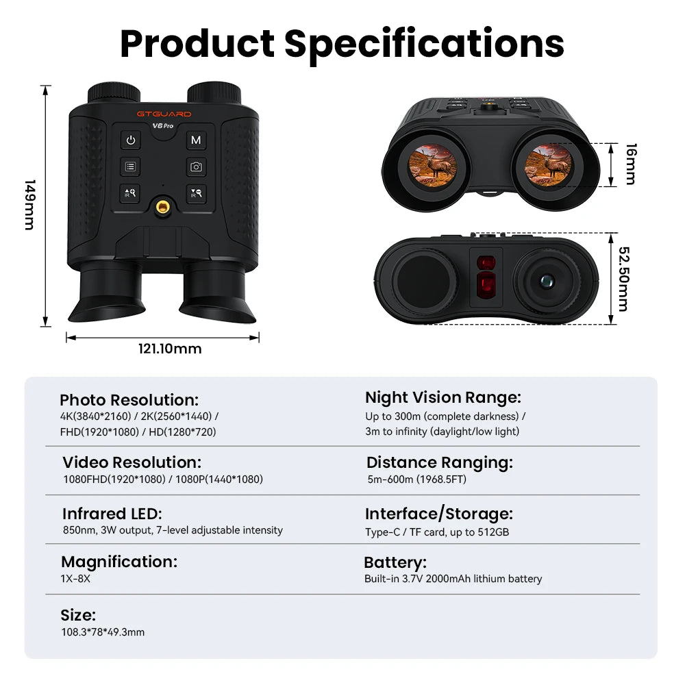 GTMEDIA Night Vision Binoculars 4K 8X Digital Zoom for Helmet Night Vision Goggles for Outdoor Hunting Night Vision Binoculars