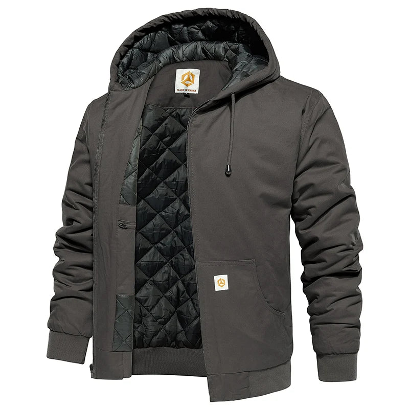 Men's Winter Hooded Active Jacket Warm Quilted Padded Lined Cargo Work Jacket Daily Wear Casual Coat
