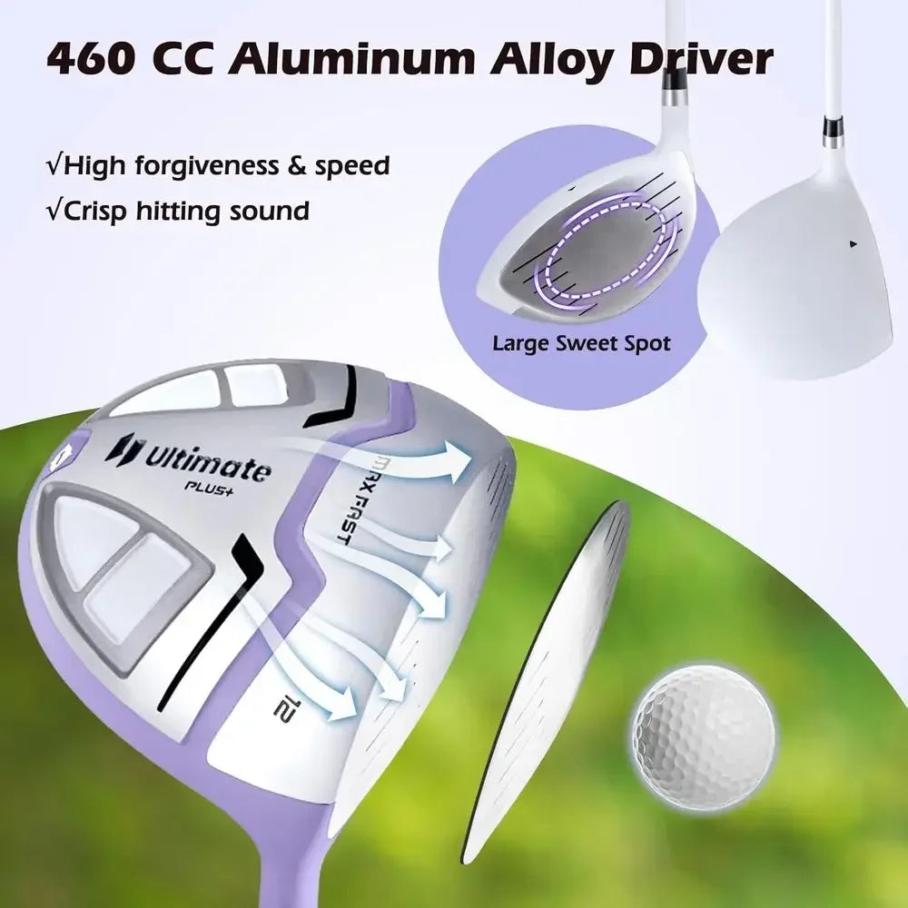 11-Piece Women's Golf Club Set with 460CC Driver, Hybrid, Irons, Putter, and Cart Bag