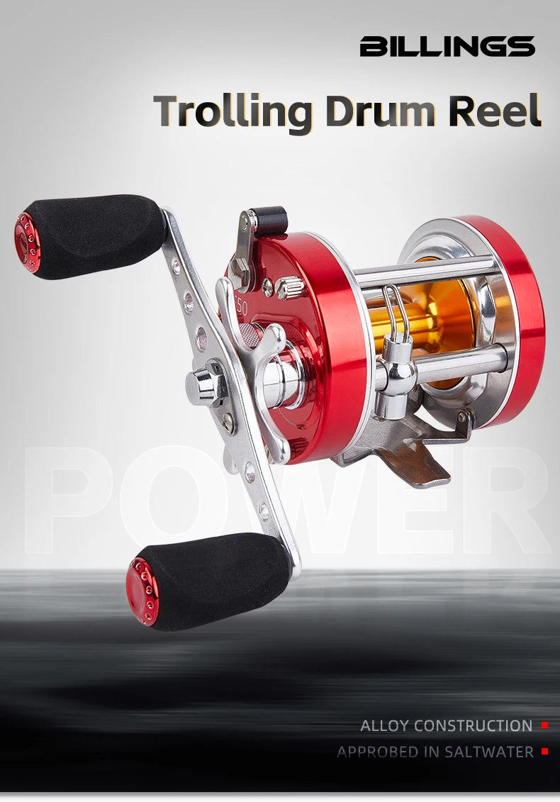 BILLINGS Trolling Drum Fishing Reel 20LB Max Drag 4.2/5.2:1 Gear Ratio CNC Aluminum Spool 6+1 Stainless Steel Bearings Smooth Right Hand Baitcasting Reel for Freshwater Saltwater