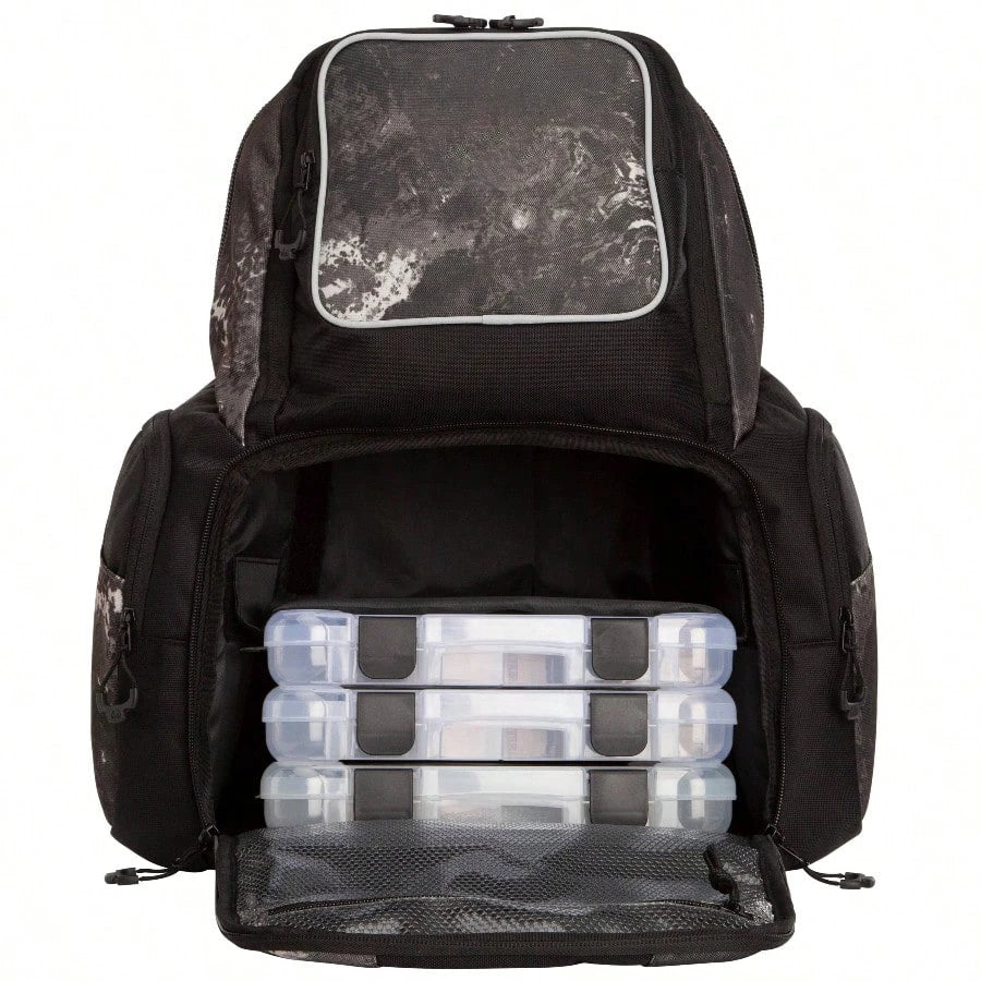 Deluxe Fishing Tackle Backpack Midnight for Outdoor Anglers Durable Nylon Black with Multiple Compartments