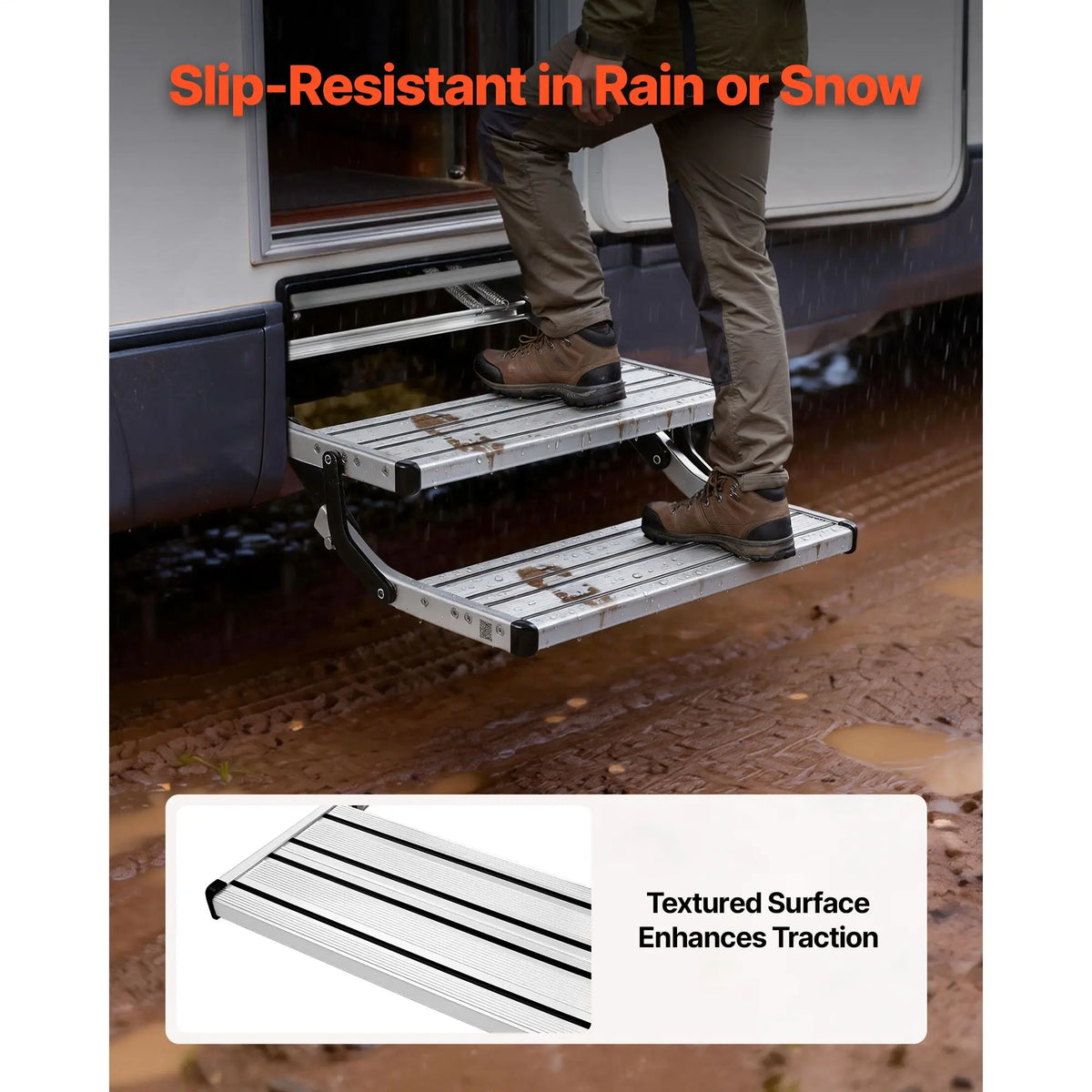 RV Steps, 2-Step, 440 lbs Load Capacity, Manual Retractable RV Stairs, Telescopic Folding Aluminum Alloy Camper Steps, Steel Frame Non-Slip Entry Stairs for Camper Van Motorhome Travel Trailer