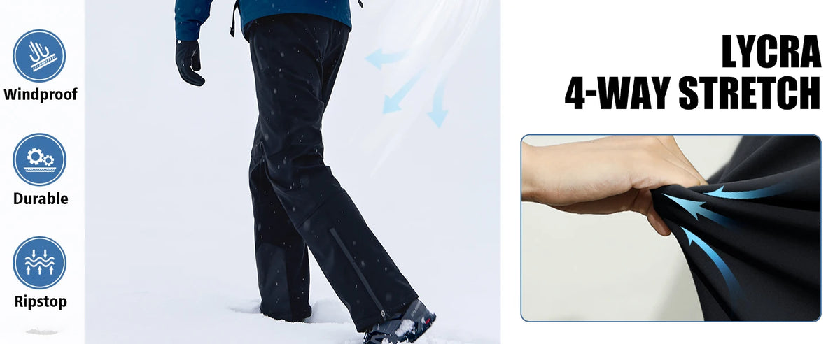 Pioneer Camp Men's Snow Ski Pants Waterproof Insulated Fleece Lined Softshell Snowboard Outdoor Hiking with Zipper Bottom Leg