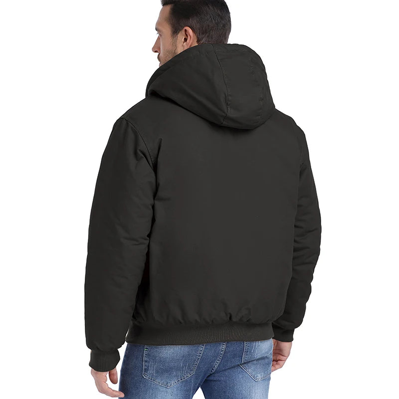 Men's Winter Hooded Active Jacket Warm Quilted Padded Lined Cargo Work Jacket Daily Wear Casual Coat