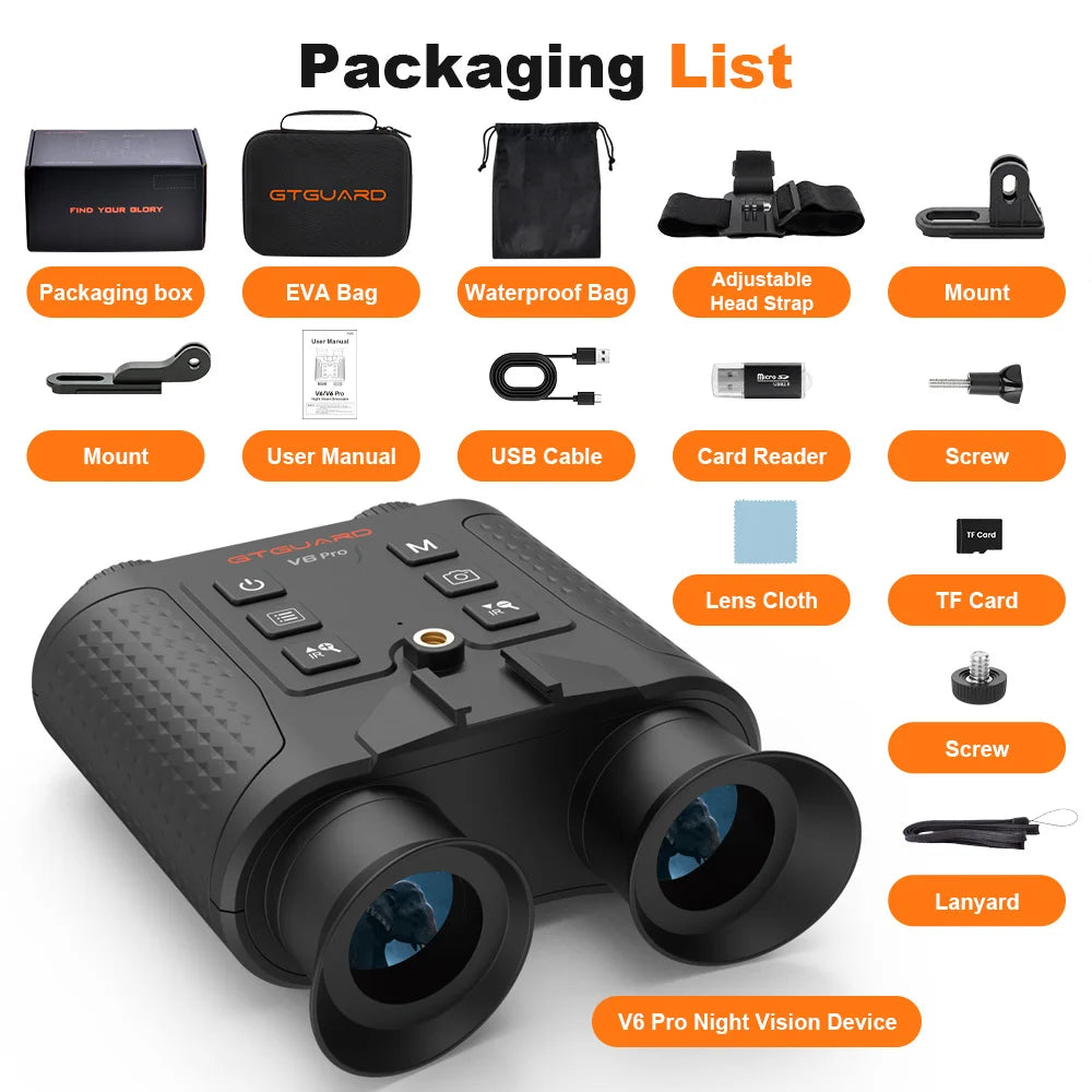 Night Vision Binocular 4K 8X Digital Zoom Nightvision Goggles Head Mounted IR Digital Telescope Built-in Diastimeter For Hunting