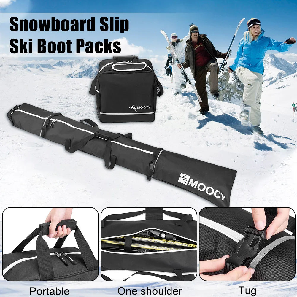 Waterproof Ski Bag & Boot Bag Set Ski Duffle Bag & Boot Tote Set Portable Travel Ski Carrier Bag For Adult Kids Skiing Accessory