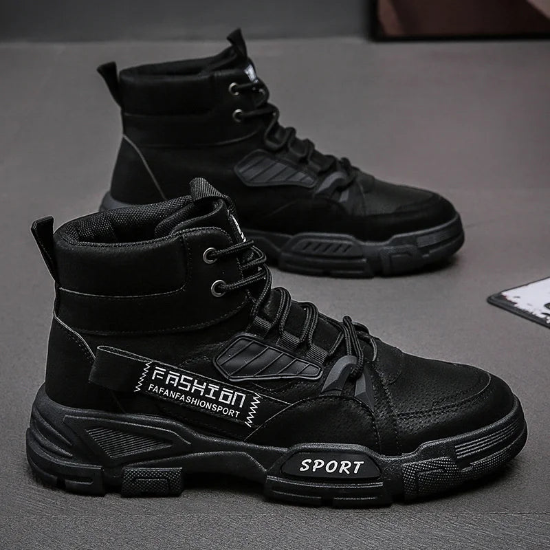 2024 Spring New Leisure Shoes for Men Outdoor Work Boots Trendy Fashion Leather Boots High Top