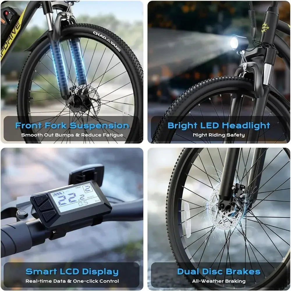 750W Peak Motor Adult Electric Mountain Bike, 22 MPH, 48V, 50 Miles Range, 24/26 Wheels, 7-Speed, Front Suspension