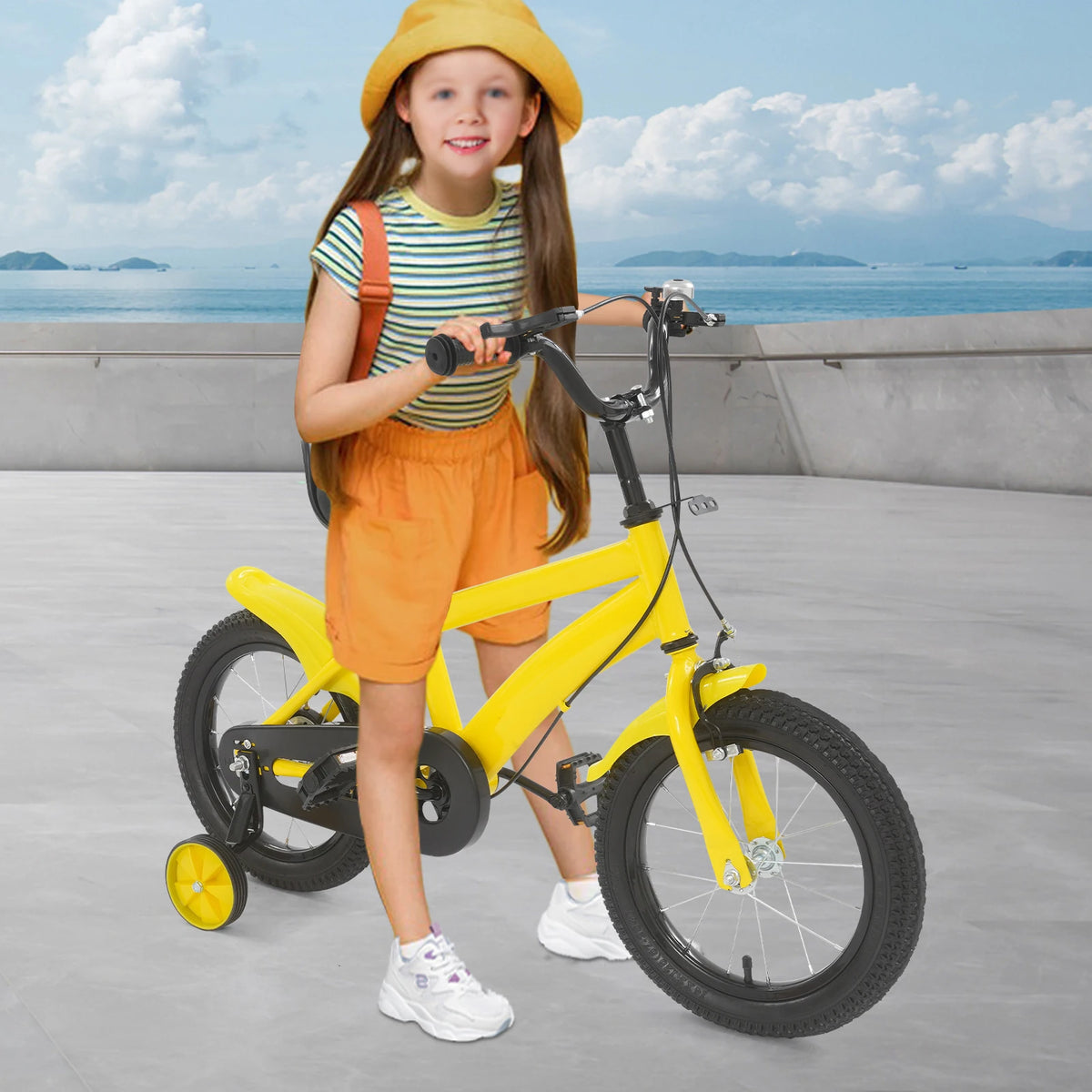 14 Inch Kids Bike w/ Training Wheels, Adjustable Seat Height Dual Brakes Children's Bicycle Kids Learning Bicycle for Boys Girls
