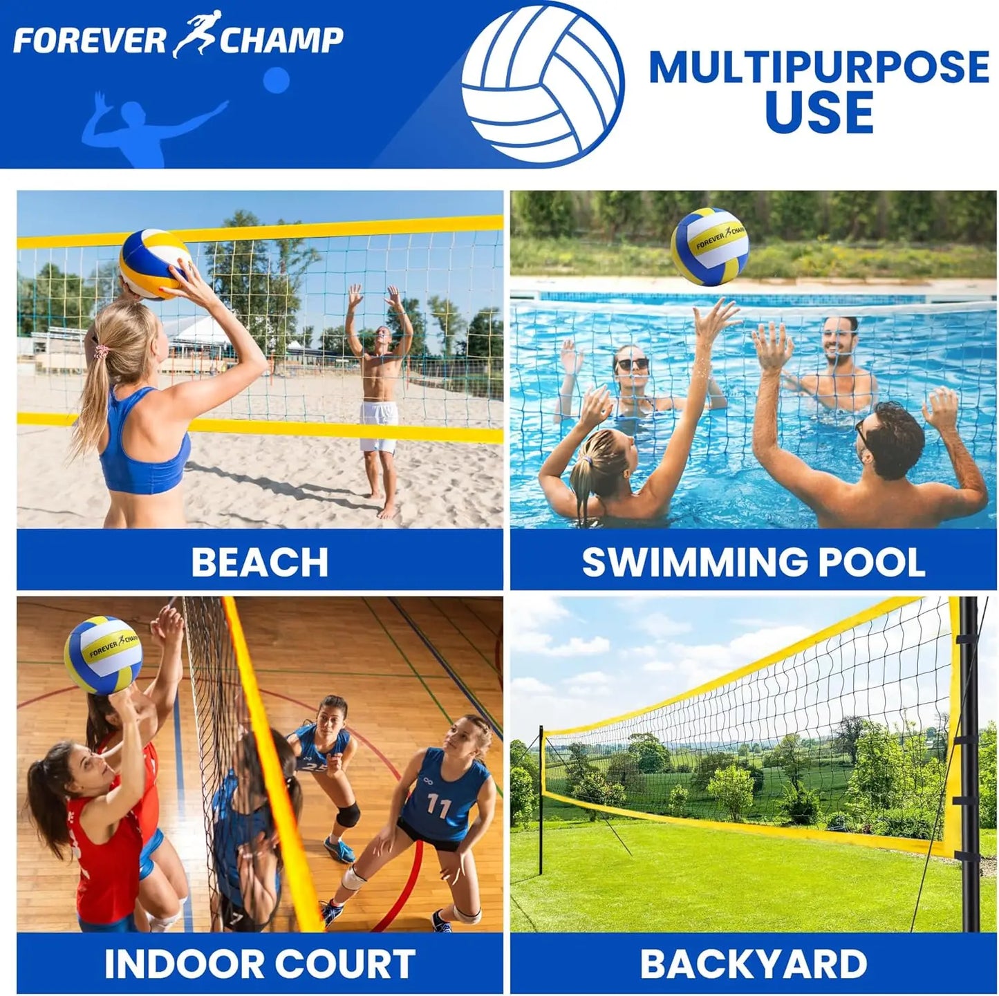 Portable Volleyball Net Set with Regulation Size Net, PU Ball, Carrying Bag, Poles & Pump for Outdoor Play