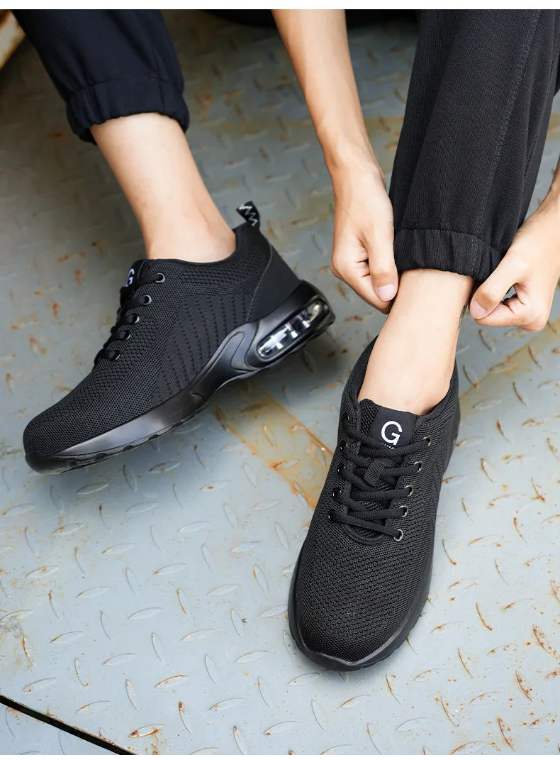 Fashion Men's Work Sneakers Mesh Breathable Safety Shoes Men Steel Toe Work Shoe Anti-smashing