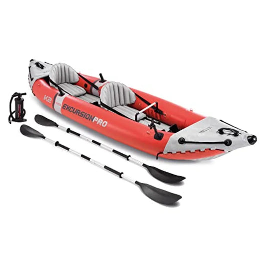 68309EP Excursion Pro K2 Inflatable Kayak Set: 2-Person 400lb Ccity SuperTough PVC Adjustable Bucket Seat Includes Deluxe 86in