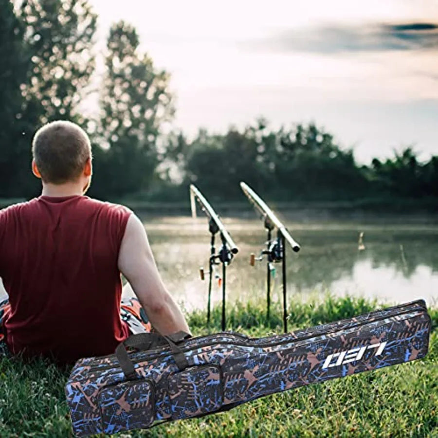 Fishing Tackle Storage Bag 130cm/4.27ft Portable Fishing Rod Reel Organizer Fishing Pole Gear Tool Cases Carrier Two Layer Dura