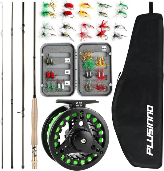 4-Piece Lightweight Graphite Fly Fishing Rod and Reel Combo with Complete Starter Kit and Carrier Bag
