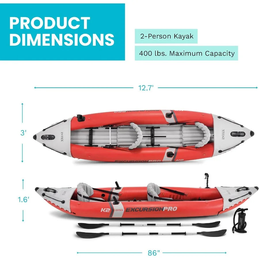 INTEX Excursion Pro K2 Inflatable Kayak 2-Person Set with Paddles & Pump