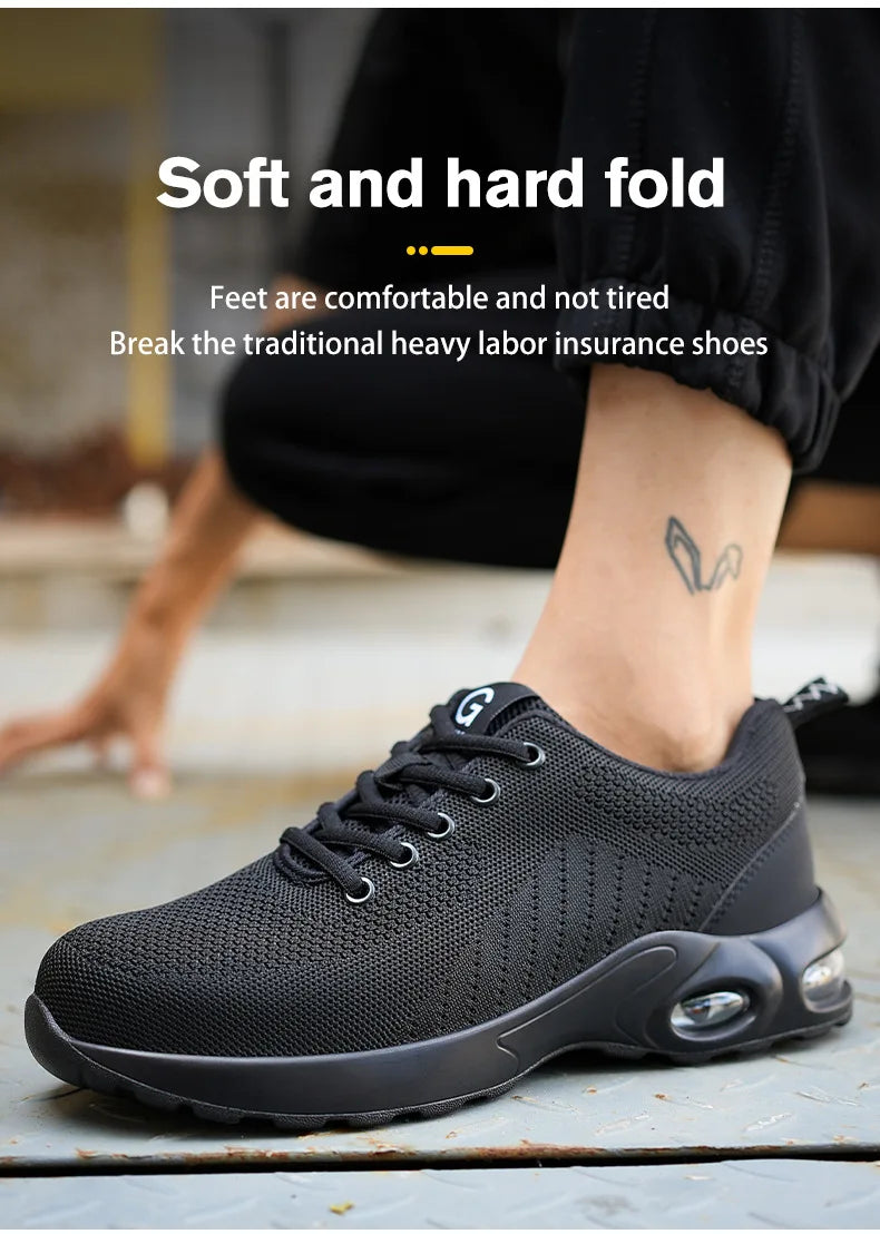 Fashion Men's Work Sneakers Mesh Breathable Safety Shoes Men Steel Toe Work Shoe Anti-smashing