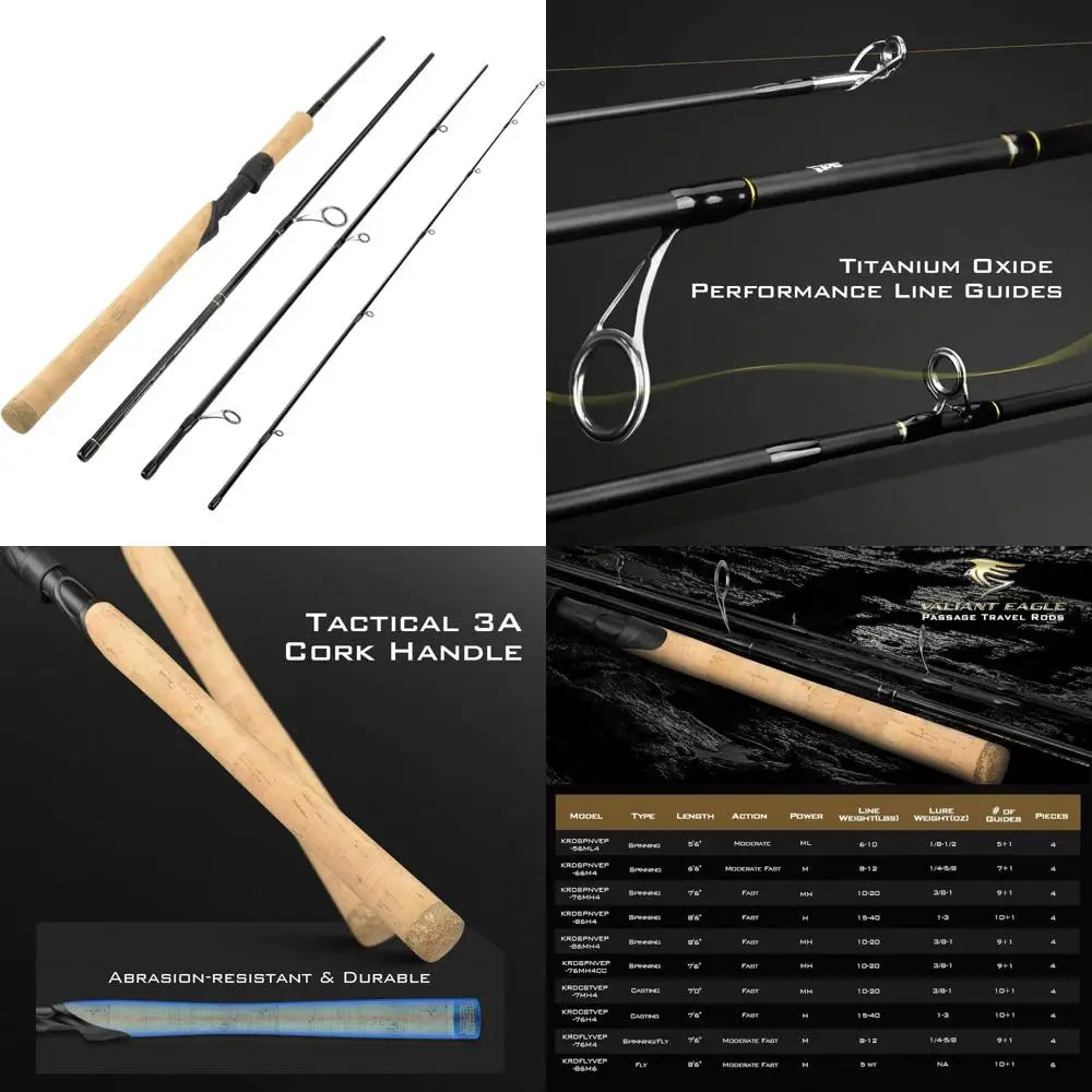 Travel Fishing Rods Set, 4 and 6 Piece, Versatile Spinning, Casting, and Fly Models, Graphite Blank with Titanium Reinforcement,