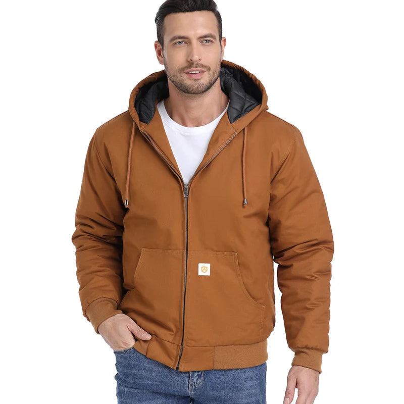 Men's Winter Hooded Active Jacket Warm Quilted Padded Lined Cargo Work Jacket Daily Wear Casual Coat