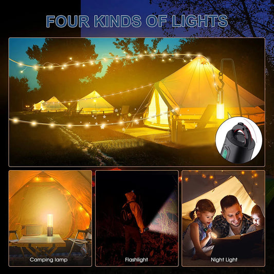 Night Light Outdoor Camping Lantern Emergency Flashlight Night Light String Lights Type-C Rechargeable Built-in 4000mAh Battery