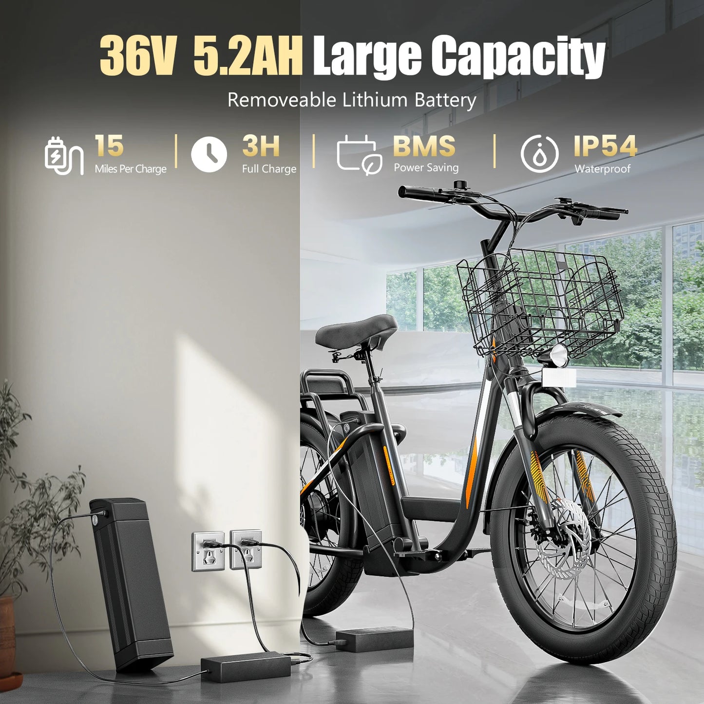 Peak 560W Electric Scooter with Seat,20" Fat Tire Electric Bike,Adult Scooter for Commuting with Basket&Adjustable Seat