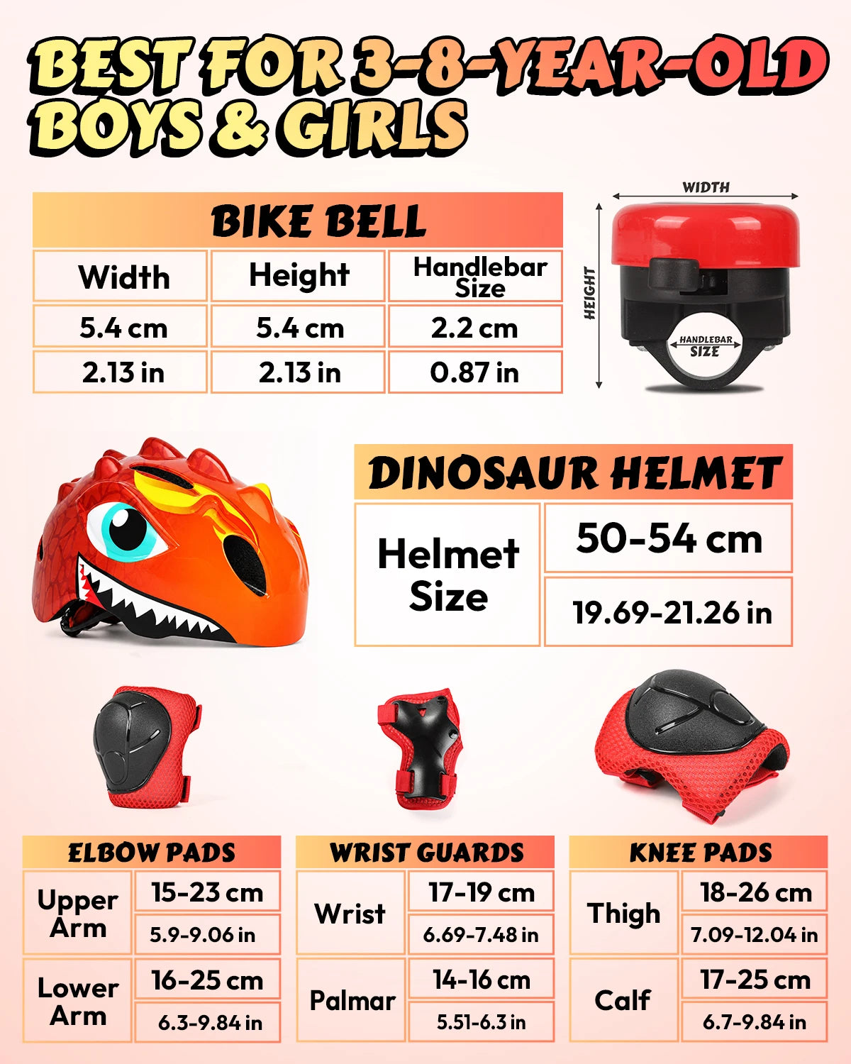 VICTGOAL Kids Bike Helmet Children Bicycle Bell Knee Elbow Pads Wirst Guards Sports Protective Gear for Cycling Balance Bike Skateboard