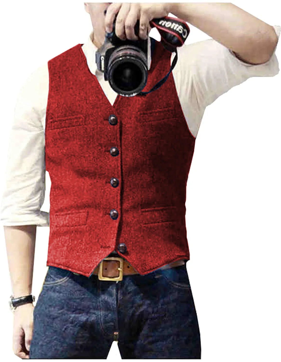 Men's Vest  Wool Herringbone Tweed Casual Waistcoat Business Vest Green/Black/Brown/Coffee