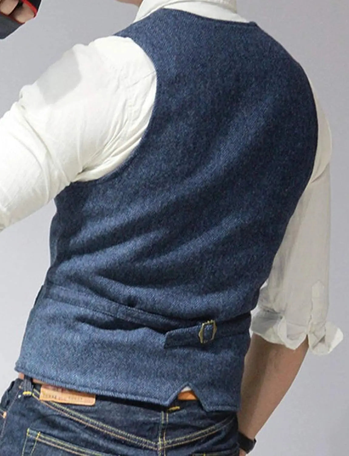 Men's Vest  Wool Herringbone Tweed Casual Waistcoat Business Vest Green/Black/Brown/Coffee