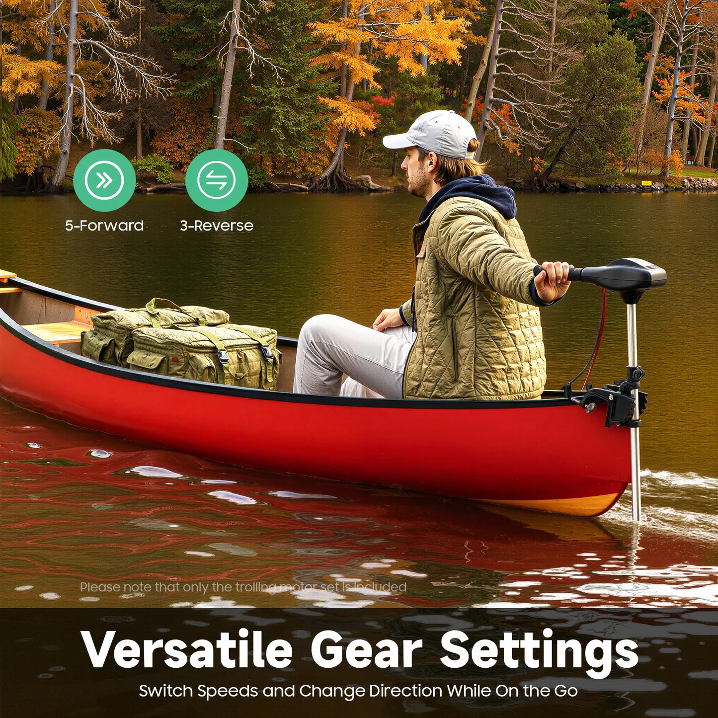 Powerful 40lb Thrust Electric Trolling Motor, 5 Forward Speeds, Adjustable & Durable for Fishing & Inflatable Boats
