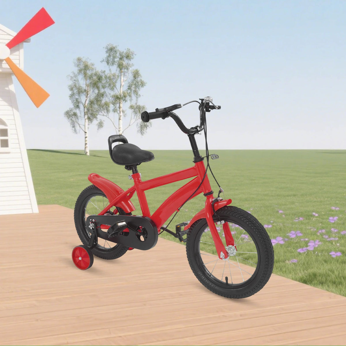 14 Inch Kids Bike w/ Training Wheels, Adjustable Seat Height Dual Brakes Children's Bicycle Kids Learning Bicycle for Boys Girls