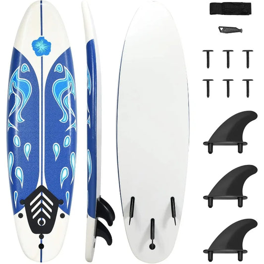 GYMAX Surfboard, 6' Body Board with Removable Fins & Protective Leash, Non-Slip Surfing Board