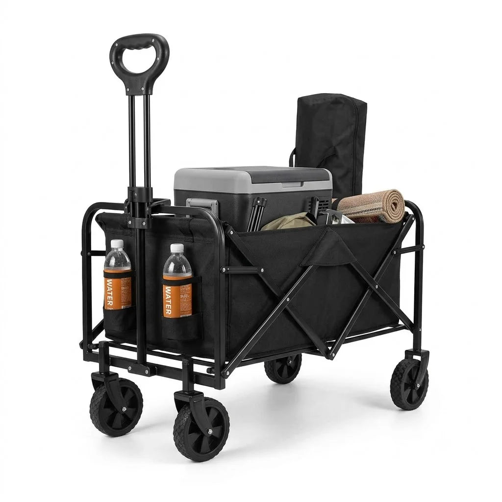 [Heavy Duty] Folding Wagon Cart | Heavy Duty | 360°All Terrain Wheels, Side Pockets, Large Capacity Collapsible | For Camping,