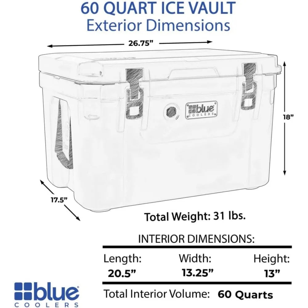 Vault  60 Quart, Roto-Molded Ice Cooler  Large Ice Chest Holds  up to 10 Days