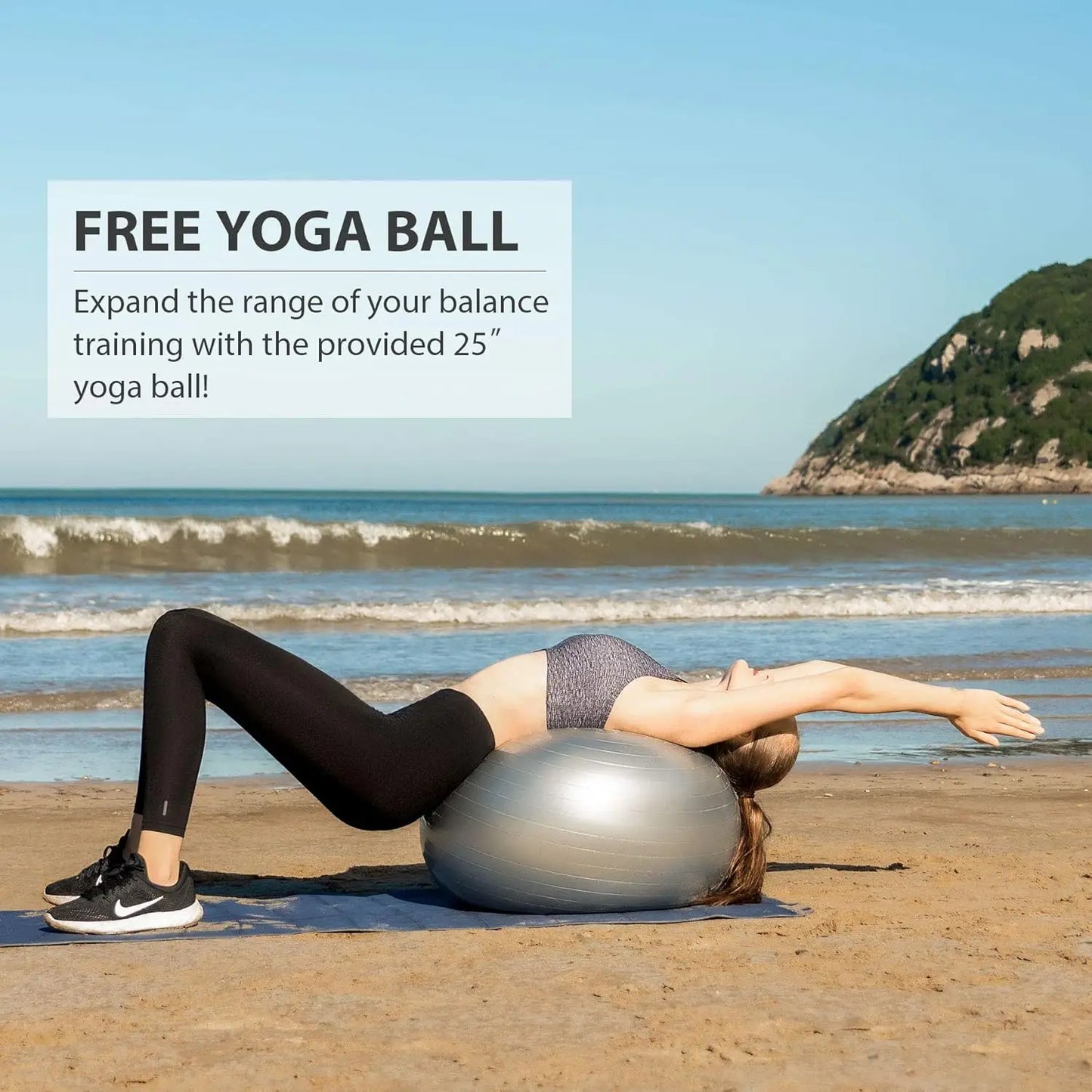 25in. Balance Ball | 1500lb Inflatable Exercise Ball Wobble Board Balance Trainer w Nonslip Base