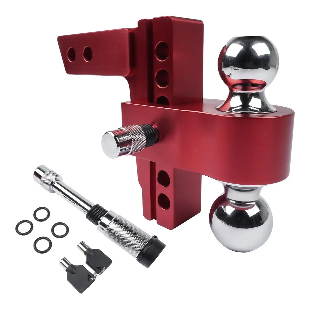 AP03 Adjustable 6" Drop/Rise Trailer Hitch Red for 2" Receiver with Anti-Theft Locks, Dual Ball Mount
