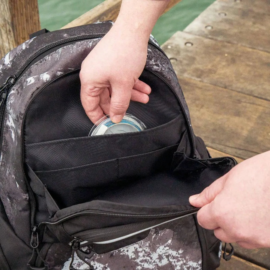 Deluxe Fishing Tackle Backpack Midnight for Outdoor Anglers Durable Nylon Black with Multiple Compartments