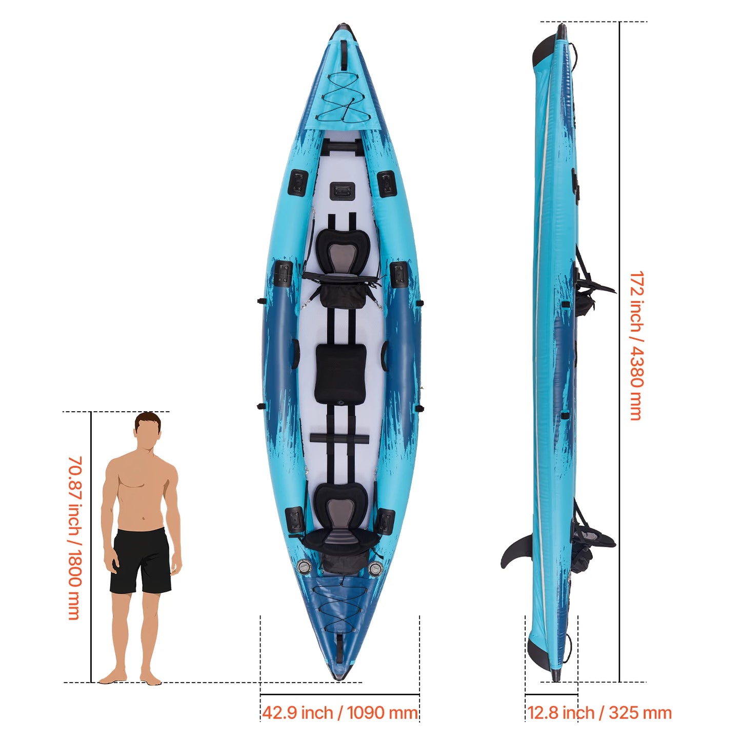 Inflatable Kayak, 2-Person Inflatable Recreational Kayak 700LBS Capacity, Leak & Puncture-Resistant with Padded Seat, PVC Drop-Stitch Floor, 2 Paddles, Hand Pump & Carry Bag for Fishing Camping