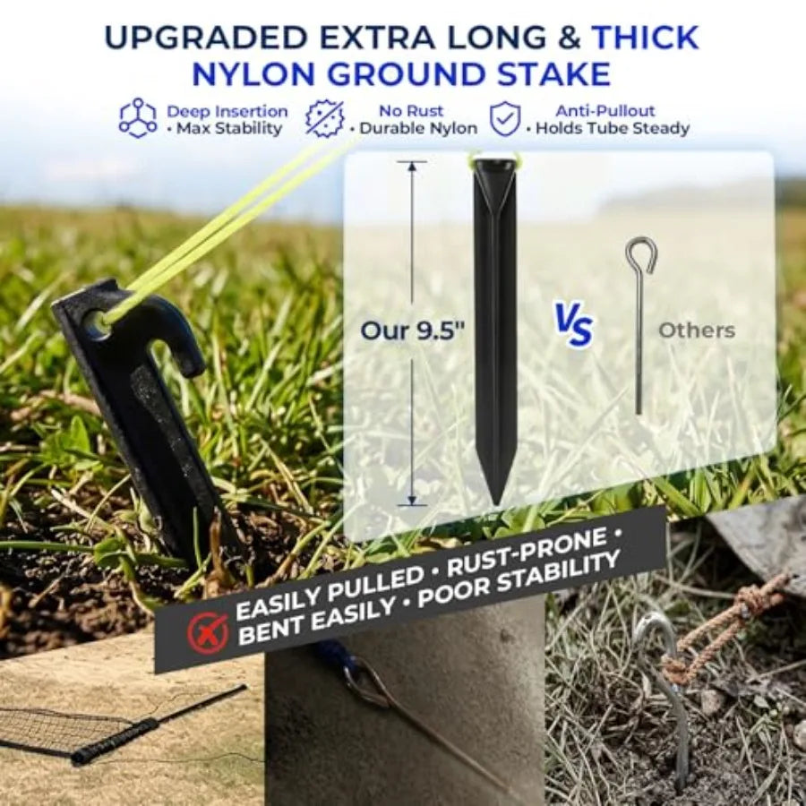 Outdoor volleyball net set for backyard, beach, grass: polyester net, black-gray, all-weather durability easy 4-pole height adj