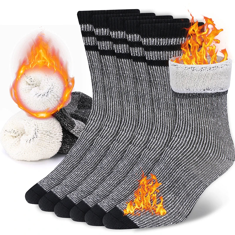3 Pairs Men Women Merino Wool Crew Socks Thickened Thermal Socks Outdoor Hiking Running Sports Large