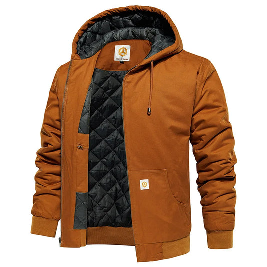 Men's Winter Hooded Active Jacket Warm Quilted Padded Lined Cargo Work Jacket Daily Wear Casual Coat