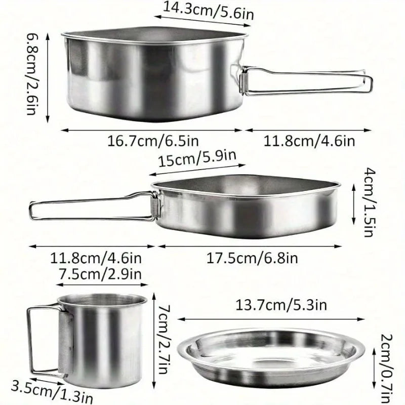 6Pcs Backpacking Camping Cookware Mini Picnic Camping Cooking Mess Kit, Stainless Steel Pots Pan Plates Set for Hiking, Backpacking, Bushcraft and Picnic, Included Carry Bag