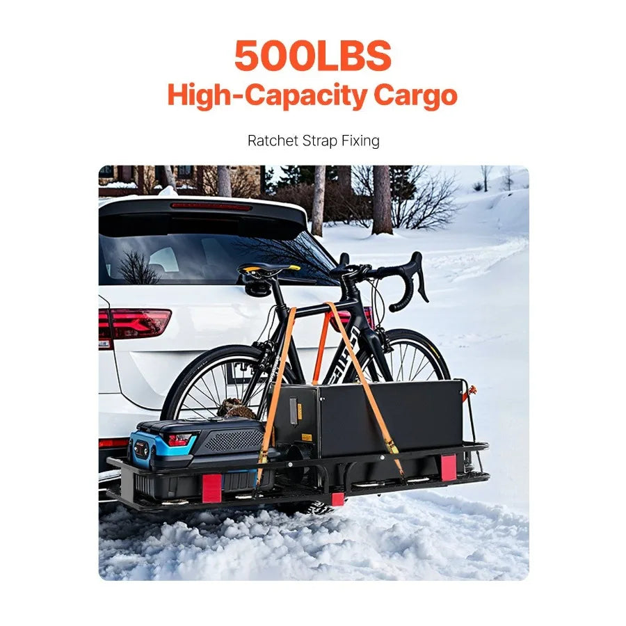 70 x 30 x 6 Folding Hitch Mount Cargo Carrier with 500 lbs Capacity Nighttime Reflective Reminder Hitch Lock for 2" Receiver
