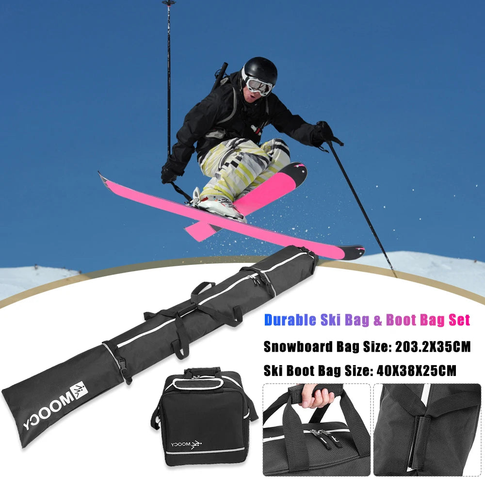 Waterproof Ski Bag & Boot Bag Set Ski Duffle Bag & Boot Tote Set Portable Travel Ski Carrier Bag For Adult Kids Skiing Accessory