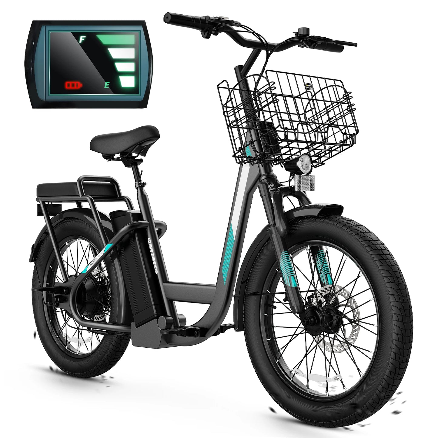 Peak 560W Electric Scooter with Seat,20" Fat Tire Electric Bike,Adult Scooter for Commuting with Basket&Adjustable Seat