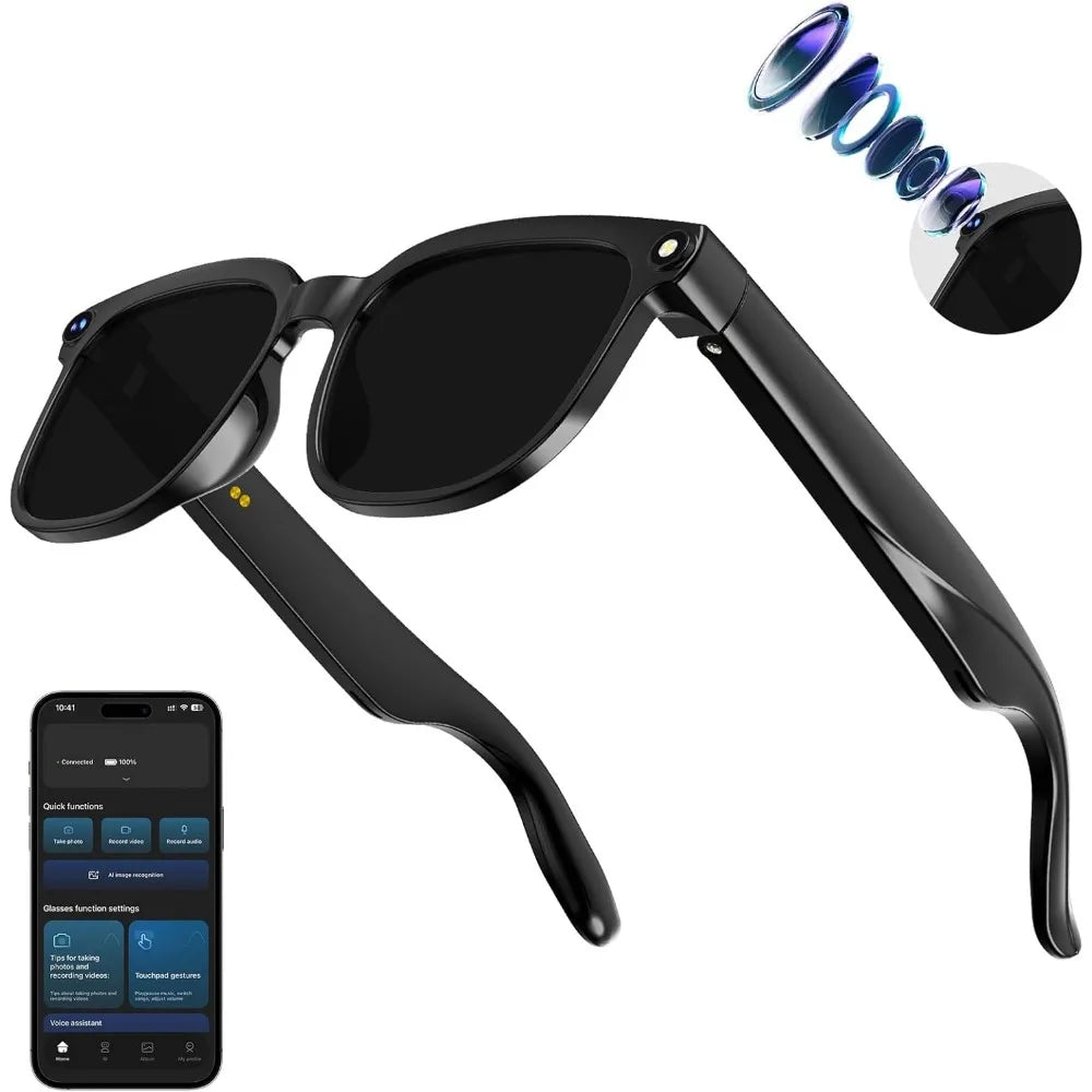 8MP Camera Glasses, 1080P Video, Real-Time Translation, Voice Assistant, Object Recognition, Bluetooth, Unisex