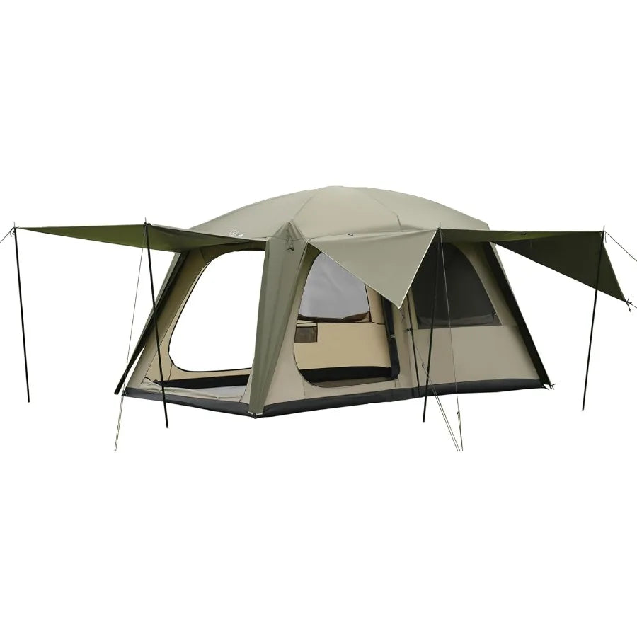 4-6 Person Large Family Cabin Camping Tent with 3 Doors and 2 Rooms Double Layer Waterproof Portable Glamping Tent for Outdoor