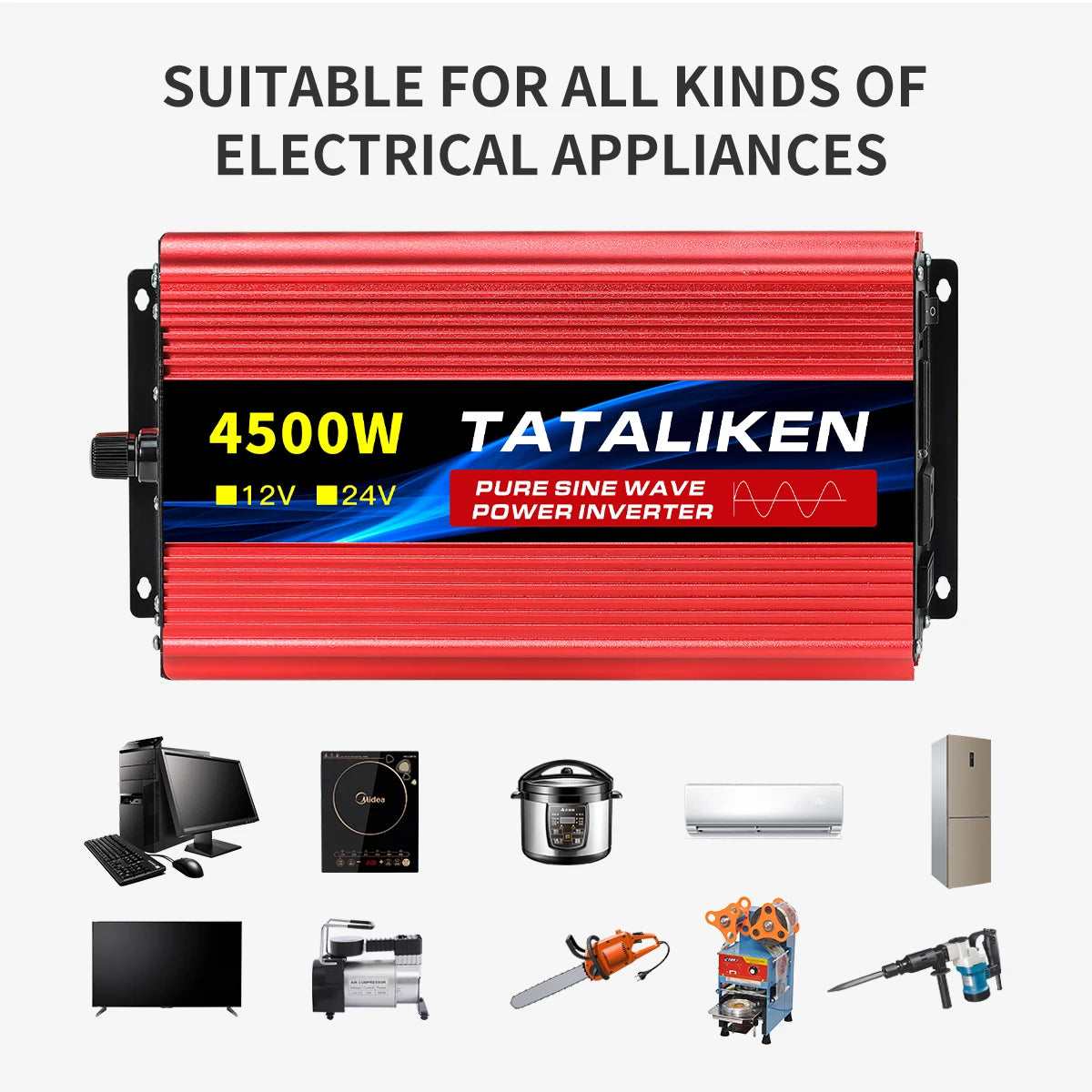 1600w-4500W 12V/24V to AC 110V 60Hz Pure Sine Wave Inverter Car Power Transformer  Voltage Portable  Converter with LED Display