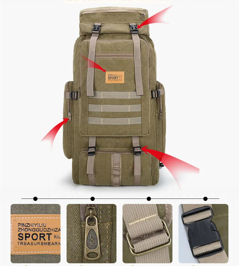80L Backpack 600D Nylon Waterproof Trekking Hunting Bags Outdoor Rucksacks Outdoor Training Molle Knapsacks